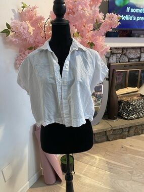 Madewell White Cropped Short-Sleeve Button-Down